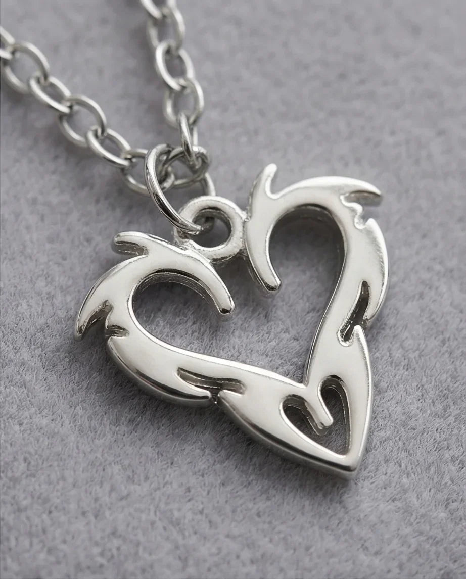 The Cyber-Tribal Heart: Liquid Silver Pendant