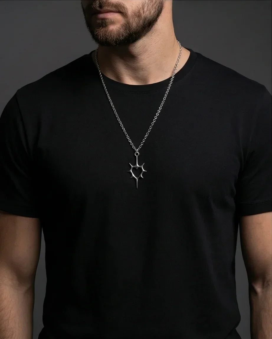 The Thorned Aura: Spiky Heart Statement Necklace