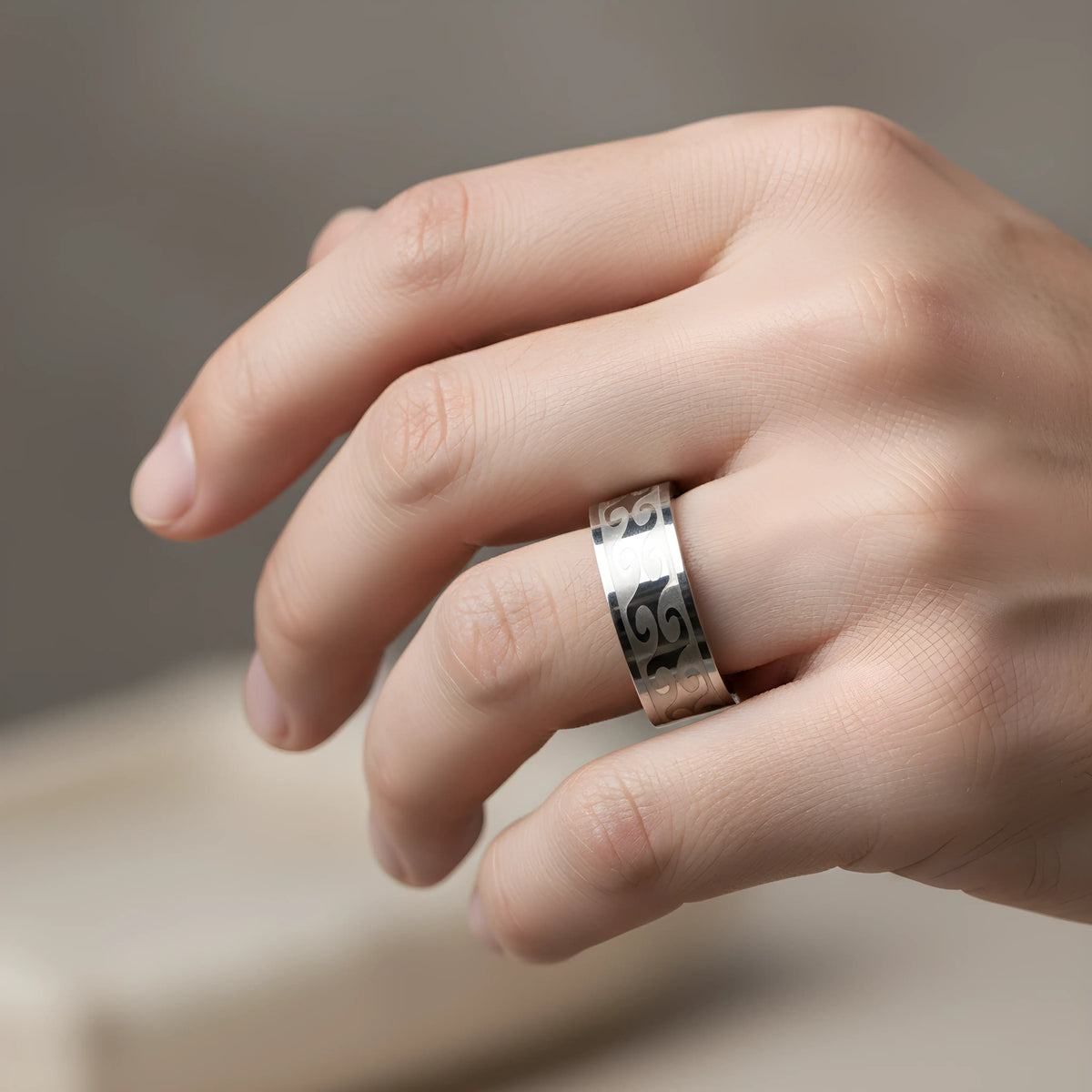 Wave Engraved Silver Ring 5.9cm