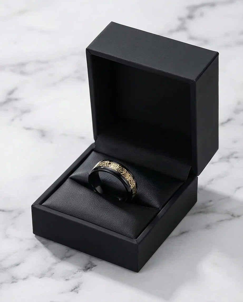 Black & Gold Celtic Wolf-Knot Ring