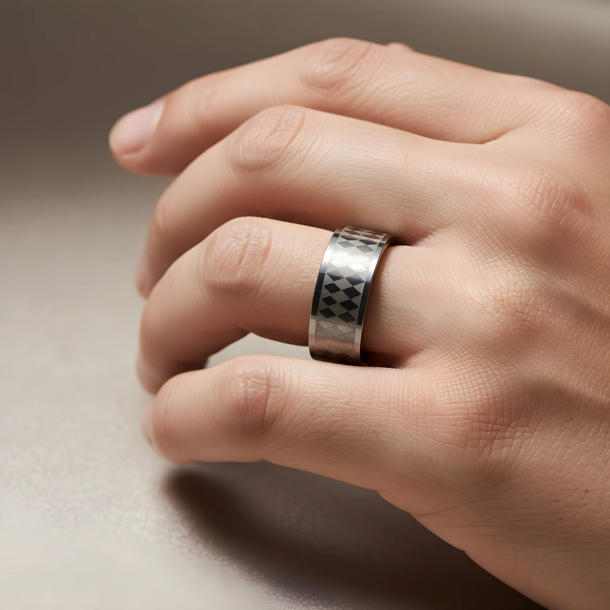 Diamond Pattern Steel Ring 6cm