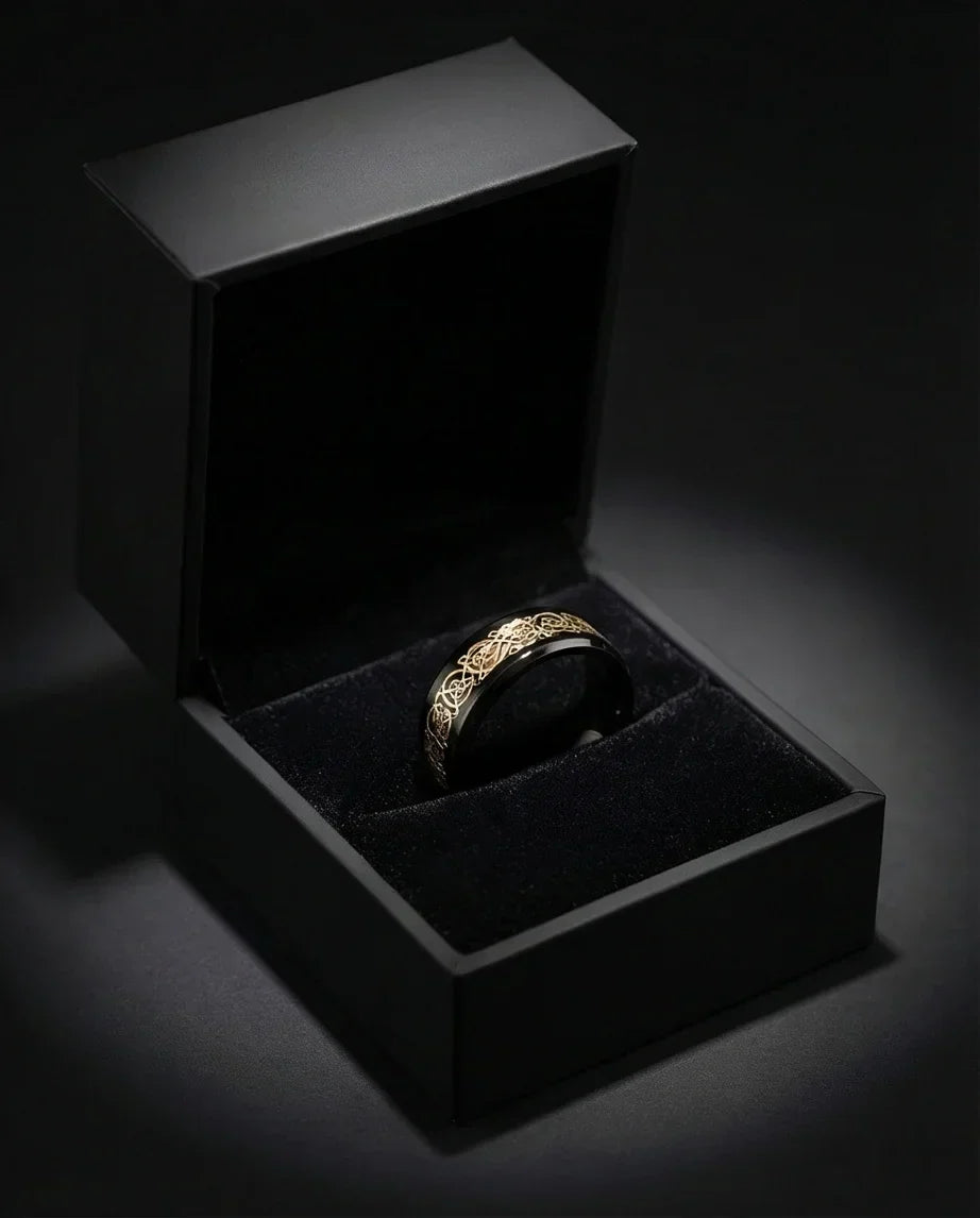 Black & Gold Celtic Wolf-Knot Ring
