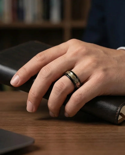 Black & Gold Celtic Wolf-Knot Ring