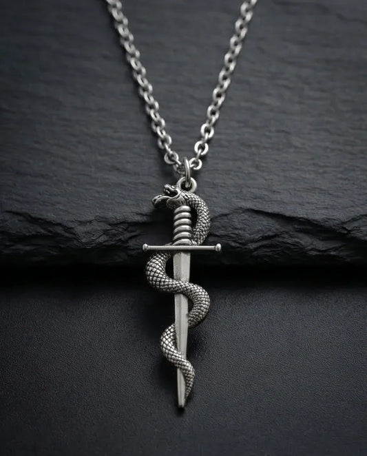The Serpentine Blade: Antique Silver Guardian Necklace