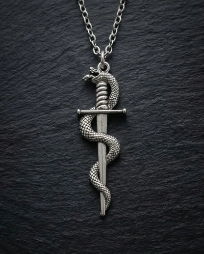 The Serpentine Blade: Antique Silver Guardian Necklace