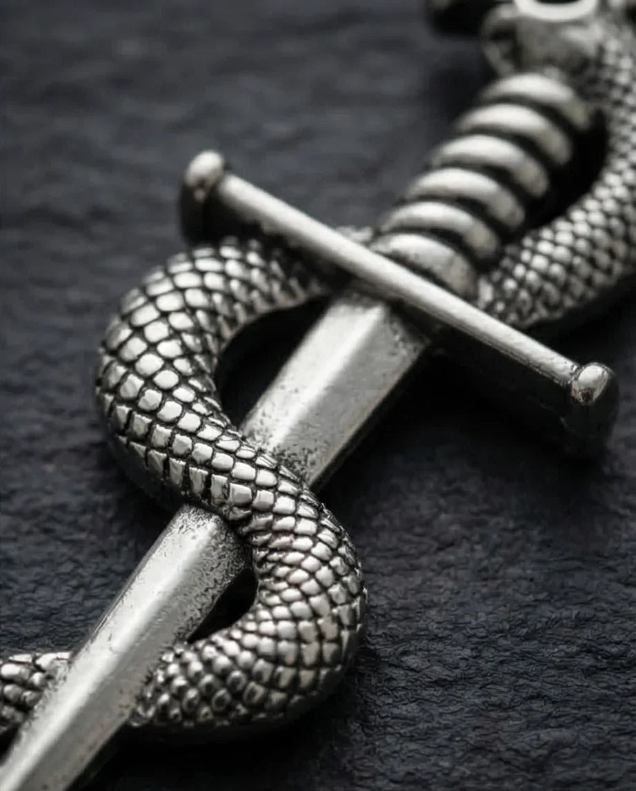 The Serpentine Blade: Antique Silver Guardian Necklace