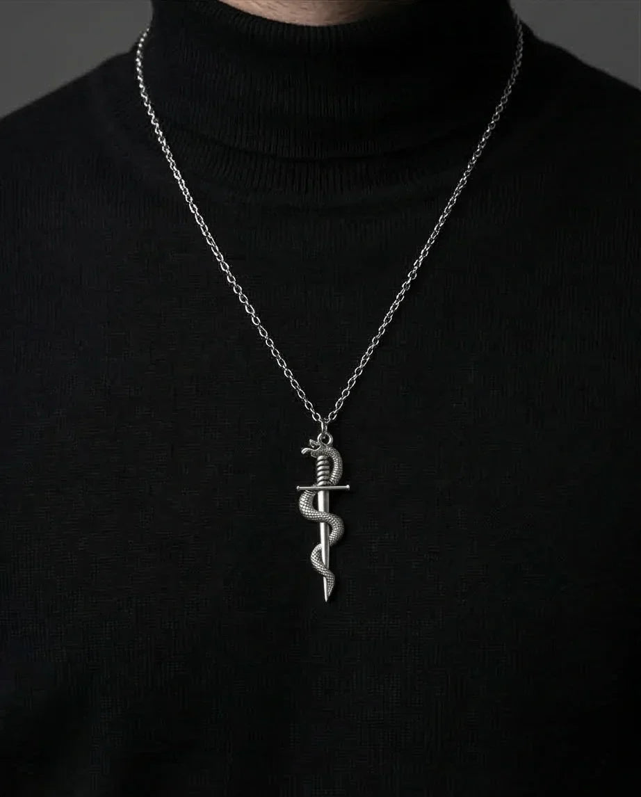 The Serpentine Blade: Antique Silver Guardian Necklace