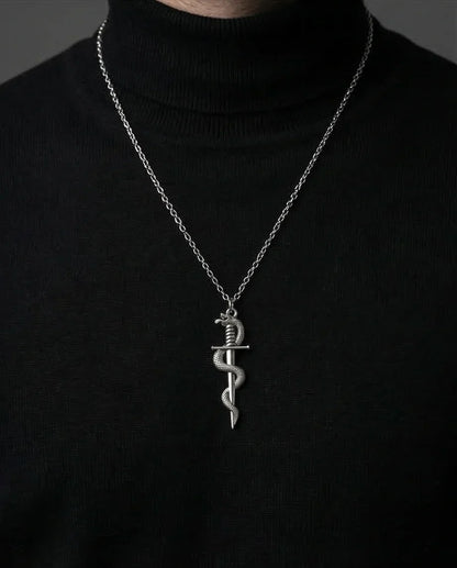 The Serpentine Blade: Antique Silver Guardian Necklace