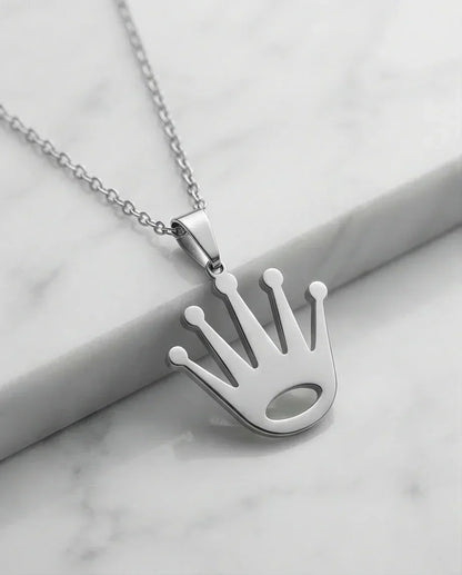 The Royal Reign: Minimalist Silver Crown Necklace
