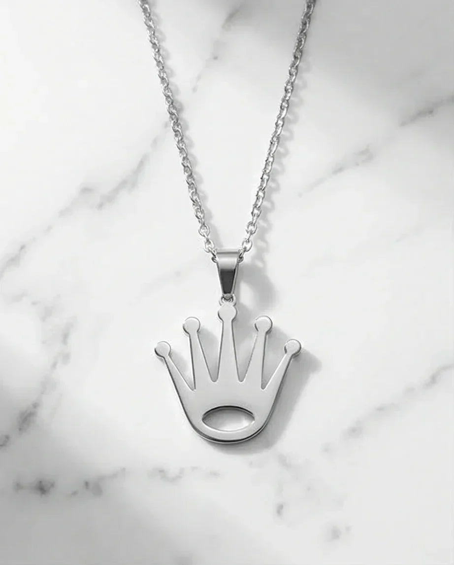 The Royal Reign: Minimalist Silver Crown Necklace