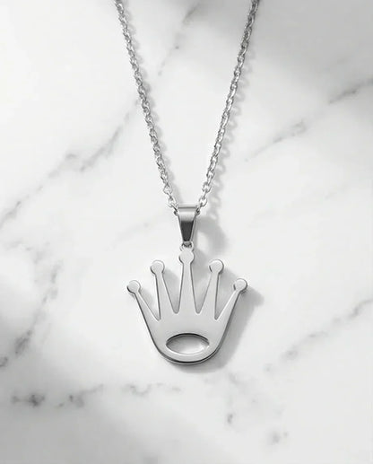 The Royal Reign: Minimalist Silver Crown Necklace