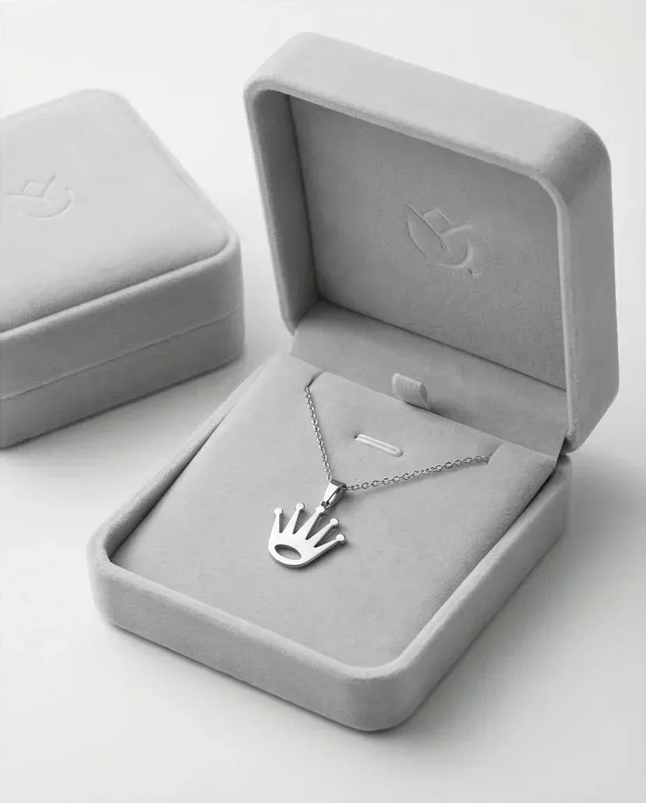 The Royal Reign: Minimalist Silver Crown Necklace
