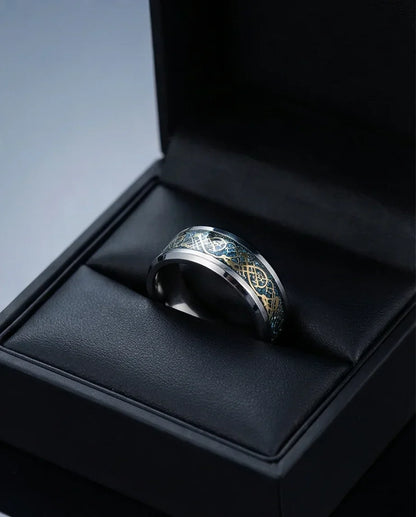 Golden Guardian: Celtic Dragon Black Tungsten Ring
