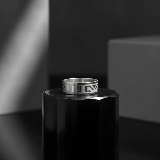 Geometric Pattern Steel Ring 5.9cm