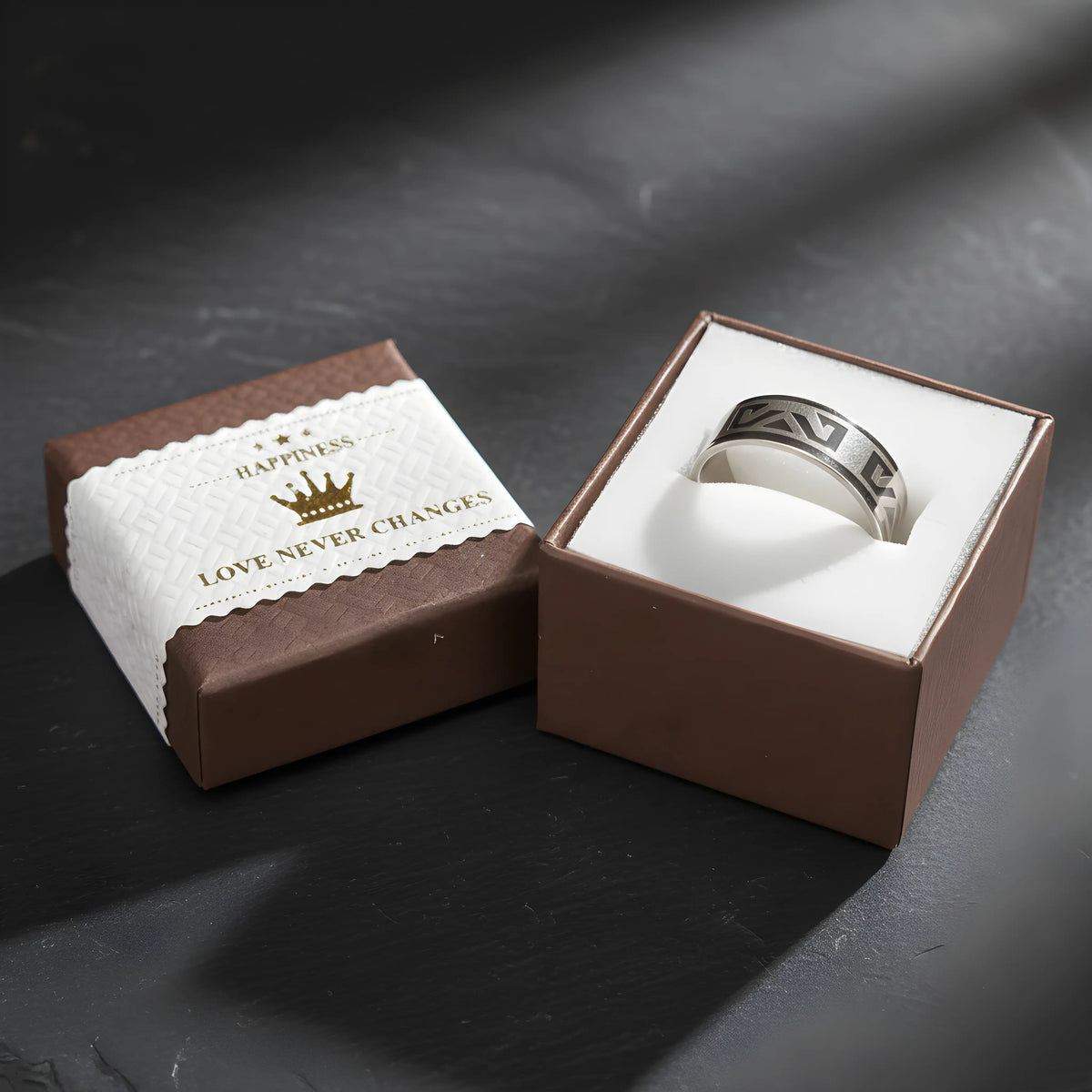 Geometric Pattern Steel Ring 5.9cm