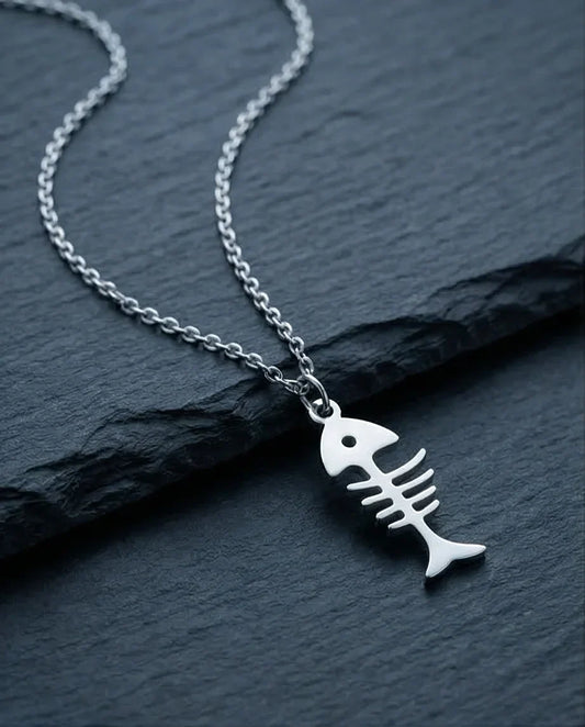 The Deep Sea Echo: Silver Fishbone Necklace