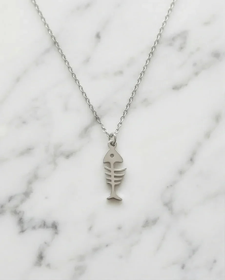 The Deep Sea Echo: Silver Fishbone Necklace