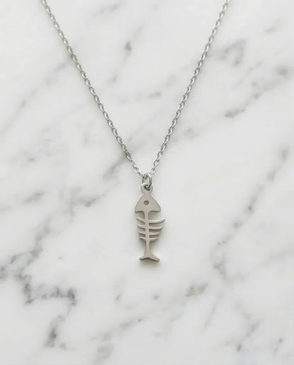 The Deep Sea Echo: Silver Fishbone Necklace