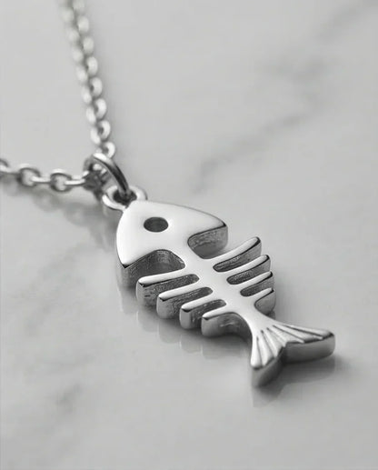 The Deep Sea Echo: Silver Fishbone Necklace