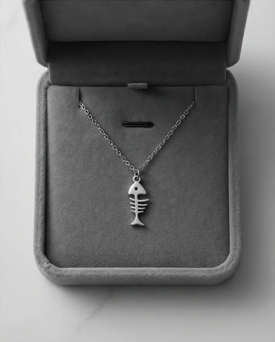 The Deep Sea Echo: Silver Fishbone Necklace