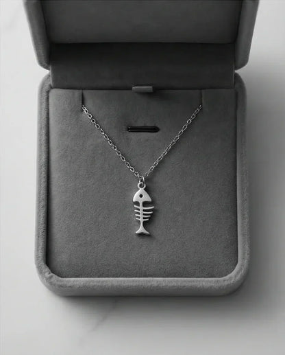 The Deep Sea Echo: Silver Fishbone Necklace