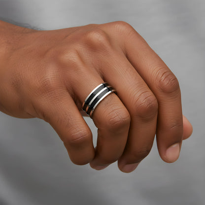 Dual Black Stripe Steel Ring 6.2cm