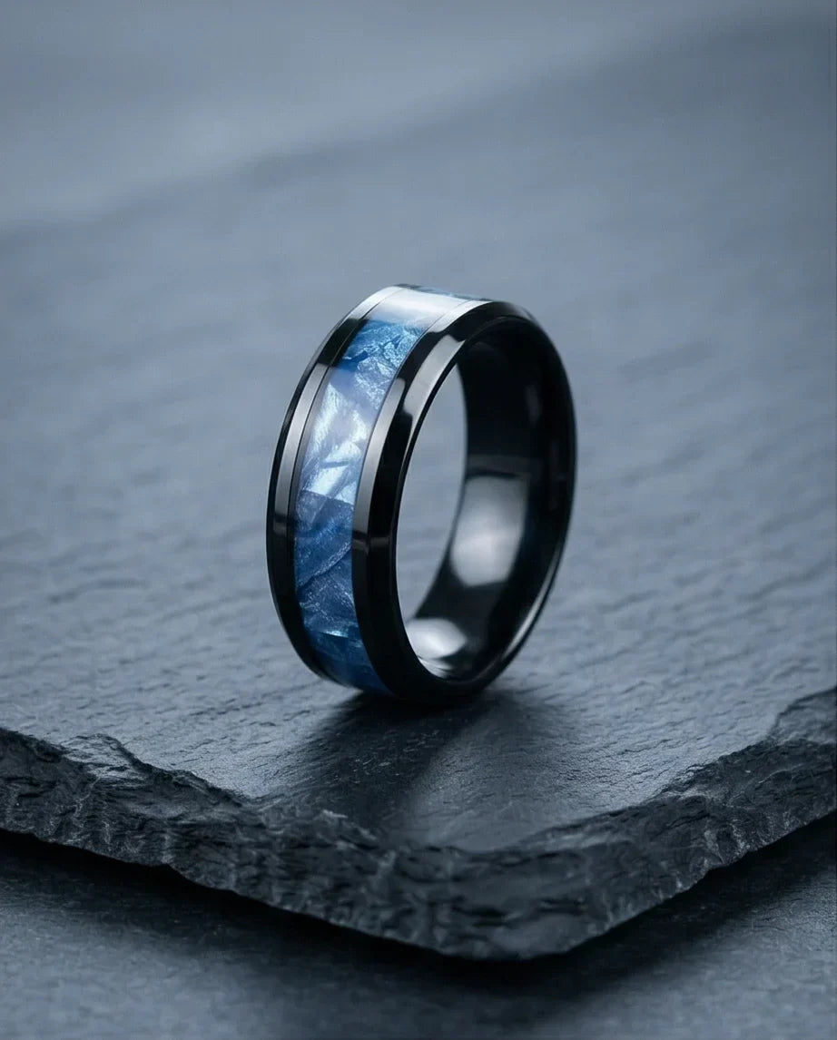 Obsidian Rift: Deep Blue Marble Statement Ring