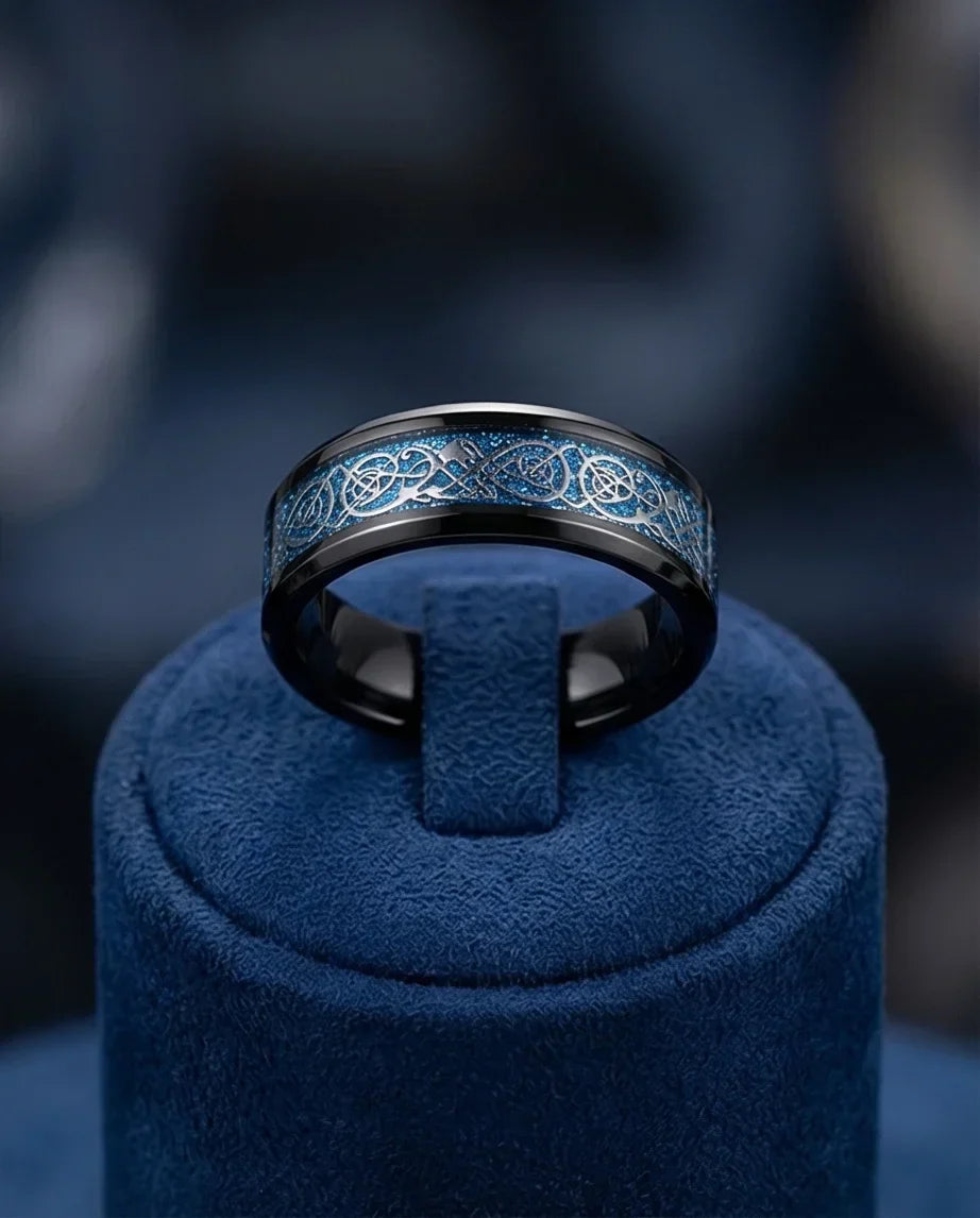 Stardust Blue Celtic Knot Black Tungsten Ring