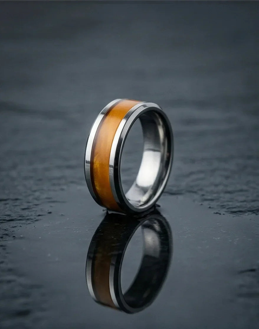 Amber Horizon: Beveled Silver Statement Ring