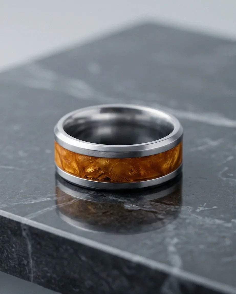 Amber Horizon: Beveled Silver Statement Ring