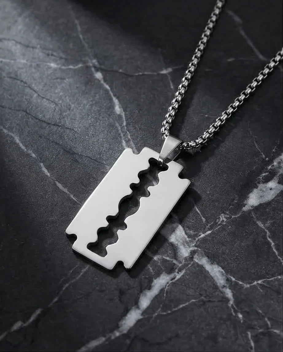 The Urban Razor: Sleek Silver Blade Necklace
