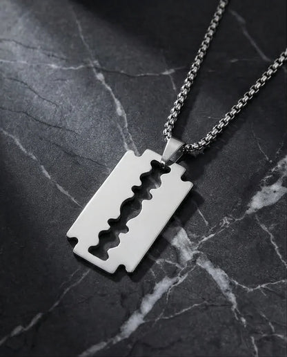 The Urban Razor: Sleek Silver Blade Necklace