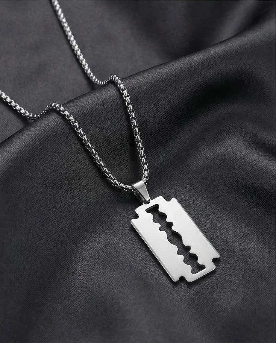 The Urban Razor: Sleek Silver Blade Necklace