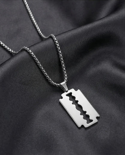 The Urban Razor: Sleek Silver Blade Necklace