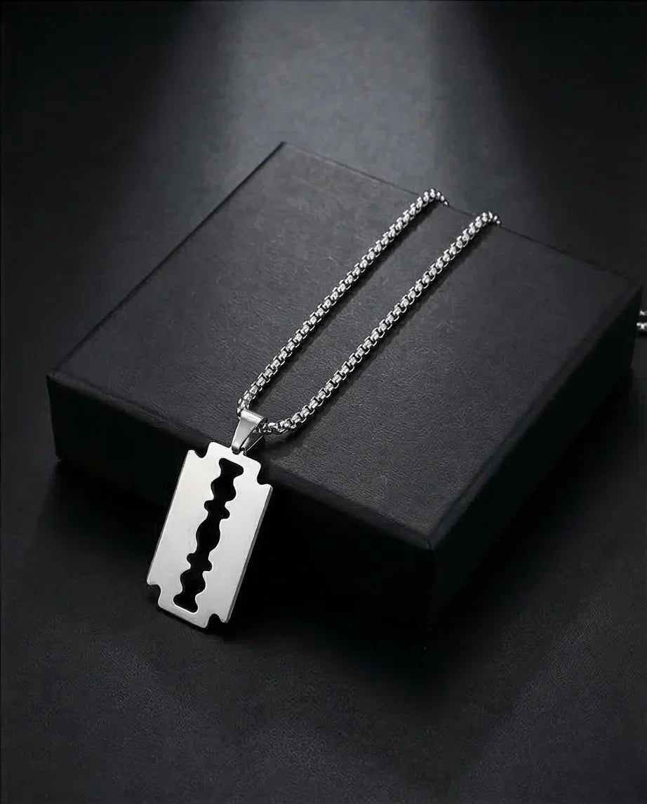 The Urban Razor: Sleek Silver Blade Necklace