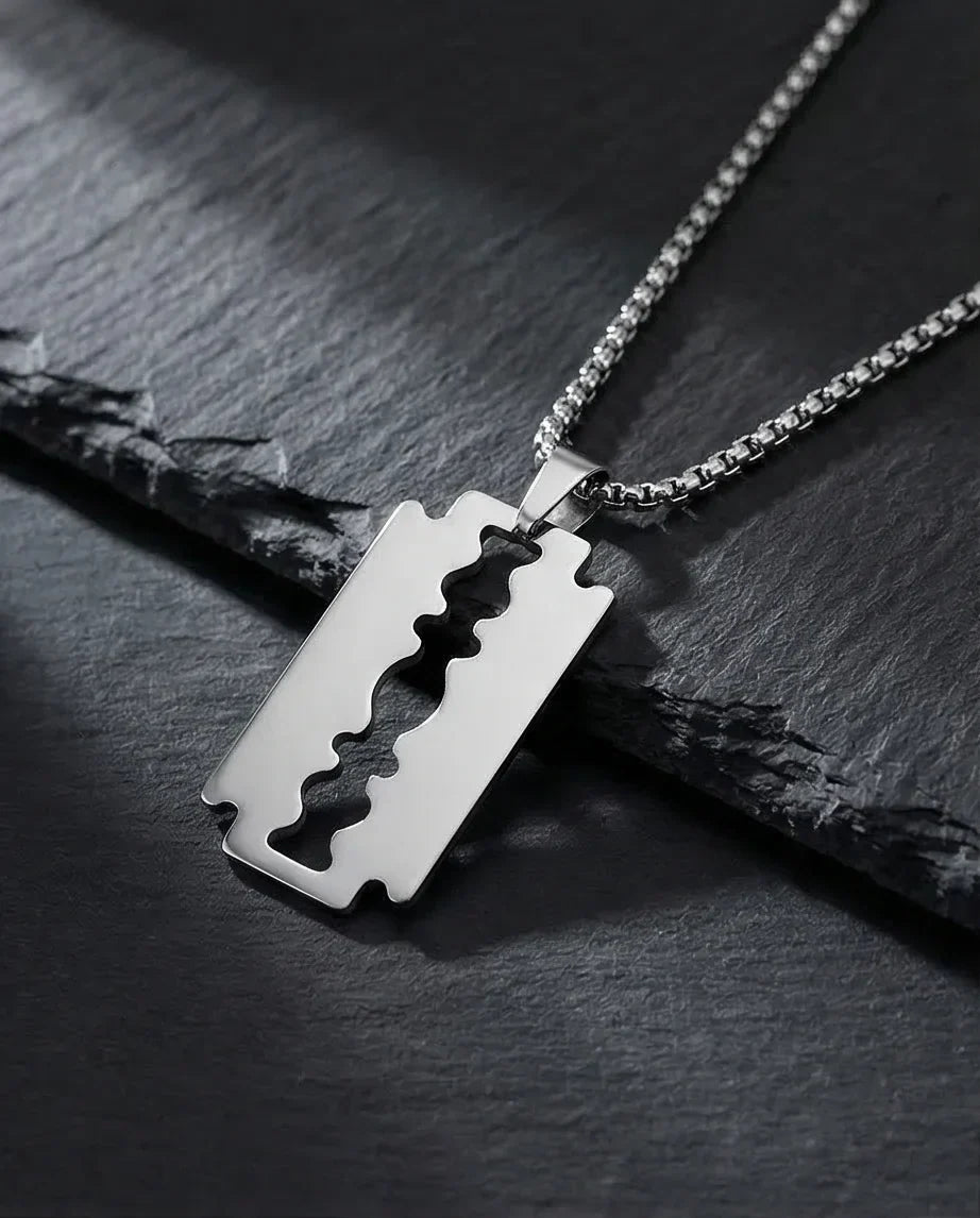 The Urban Razor: Sleek Silver Blade Necklace