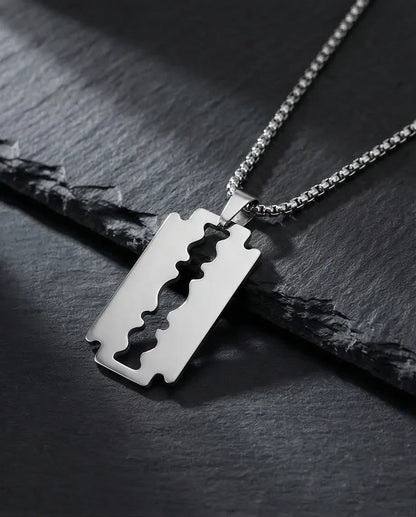 The Urban Razor: Sleek Silver Blade Necklace