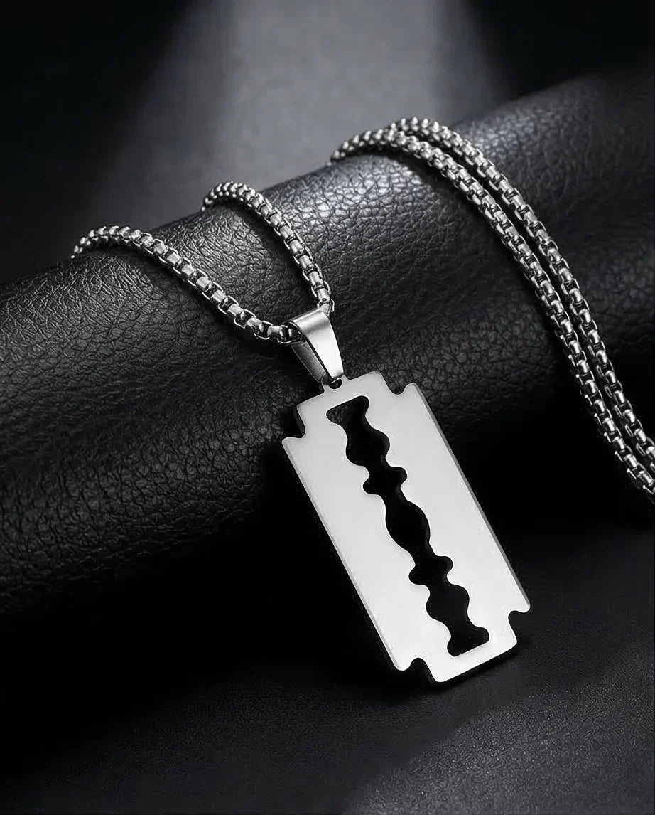 The Urban Razor: Sleek Silver Blade Necklace