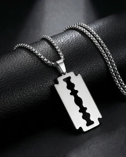 The Urban Razor: Sleek Silver Blade Necklace