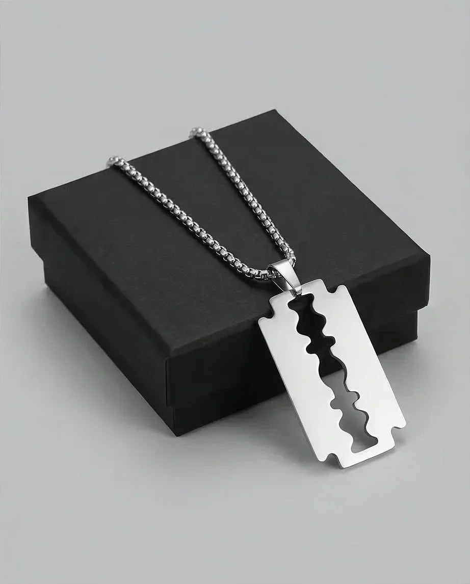 The Urban Razor: Sleek Silver Blade Necklace
