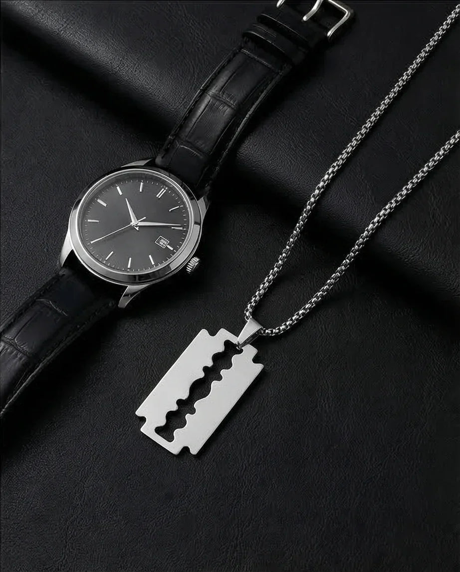 The Urban Razor: Sleek Silver Blade Necklace
