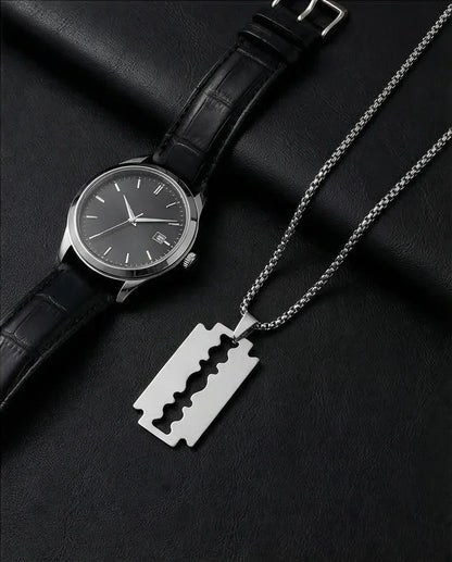 The Urban Razor: Sleek Silver Blade Necklace
