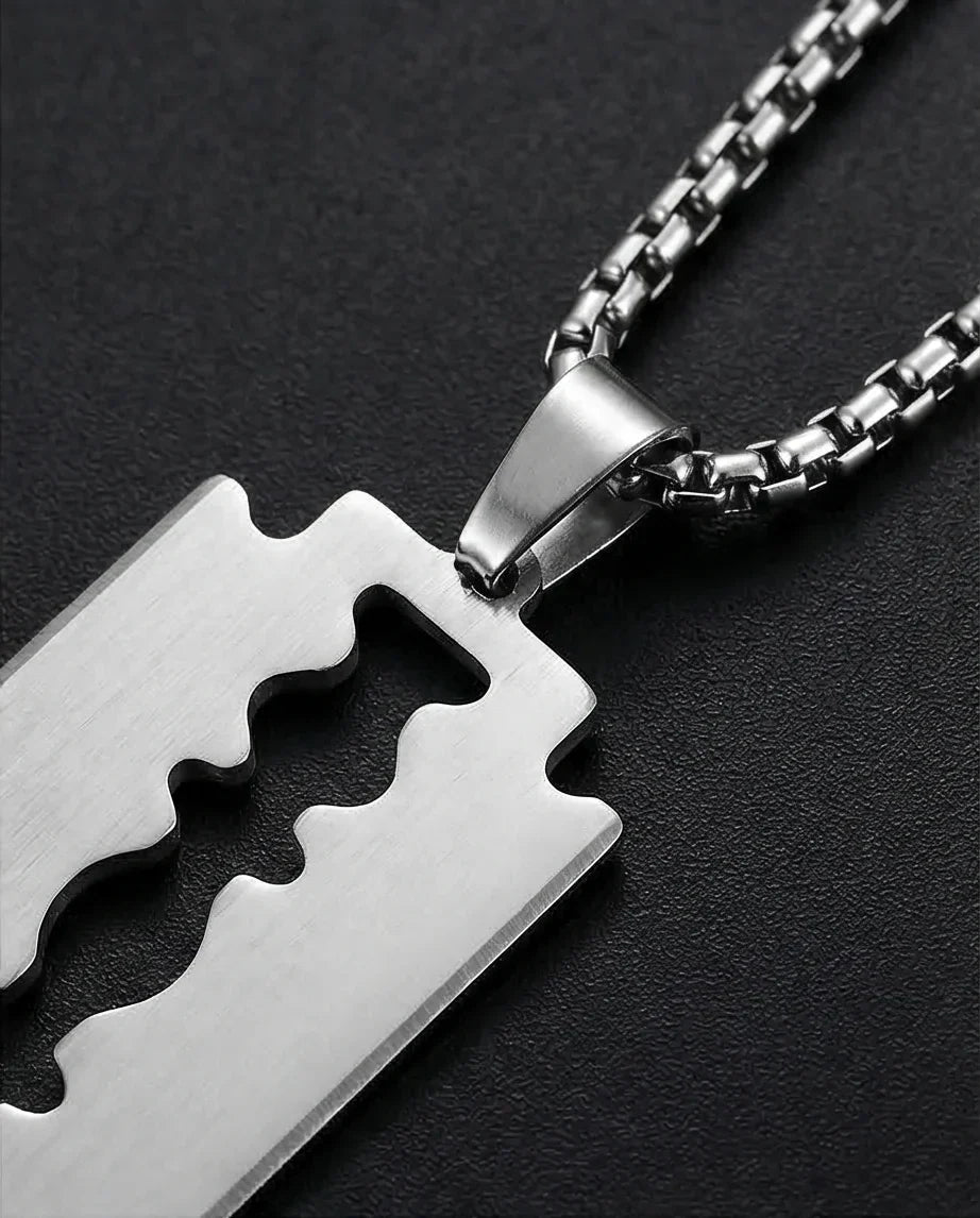 The Urban Razor: Sleek Silver Blade Necklace