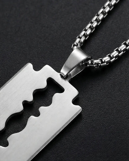 The Urban Razor: Sleek Silver Blade Necklace
