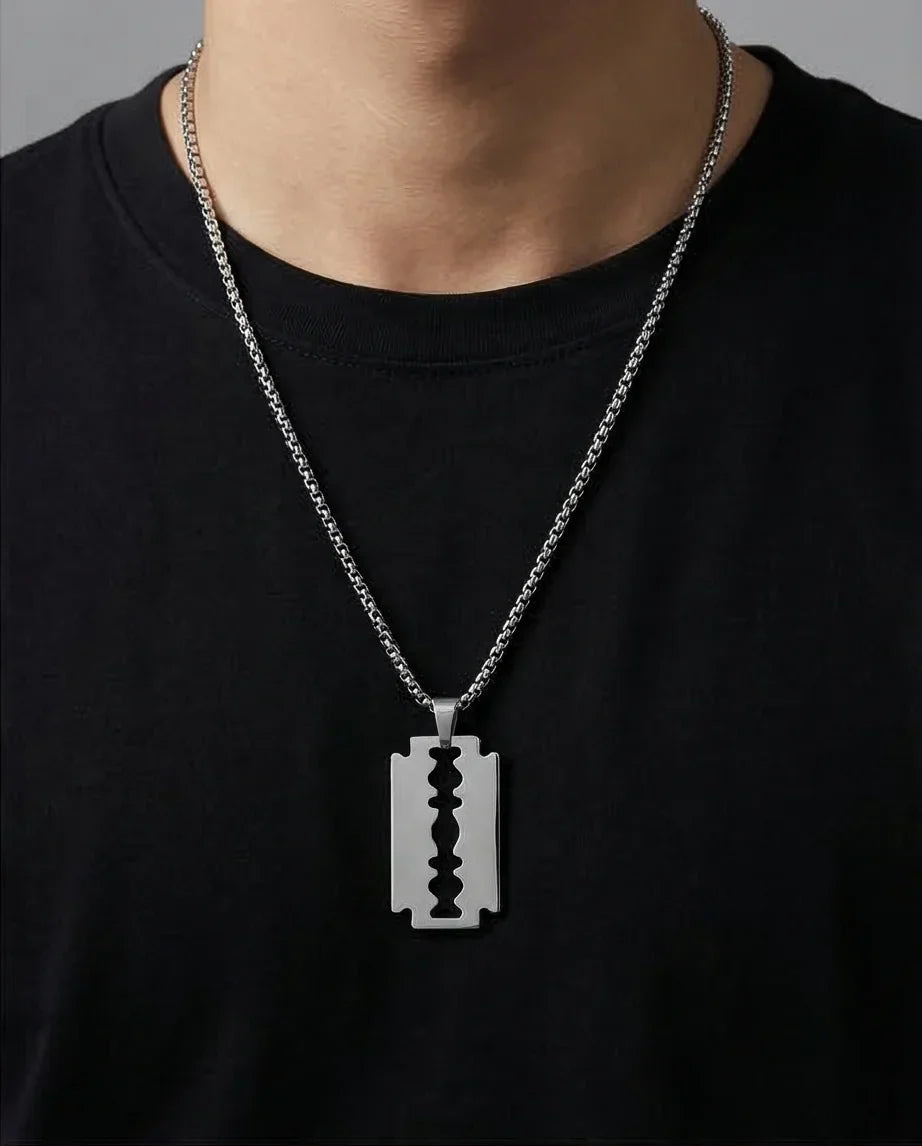 The Urban Razor: Sleek Silver Blade Necklace