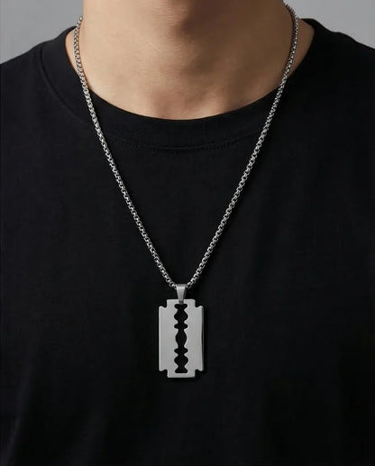 The Urban Razor: Sleek Silver Blade Necklace