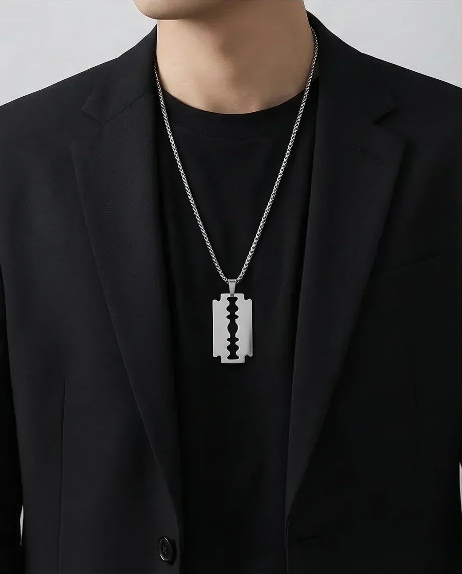The Urban Razor: Sleek Silver Blade Necklace