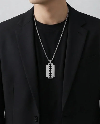 The Urban Razor: Sleek Silver Blade Necklace