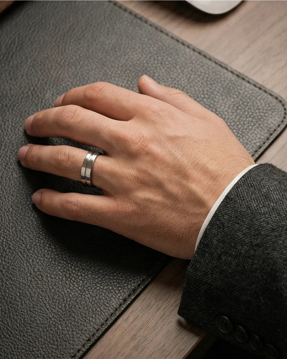 The Silver Meridian: Brushed Flat-Top Groove Band
