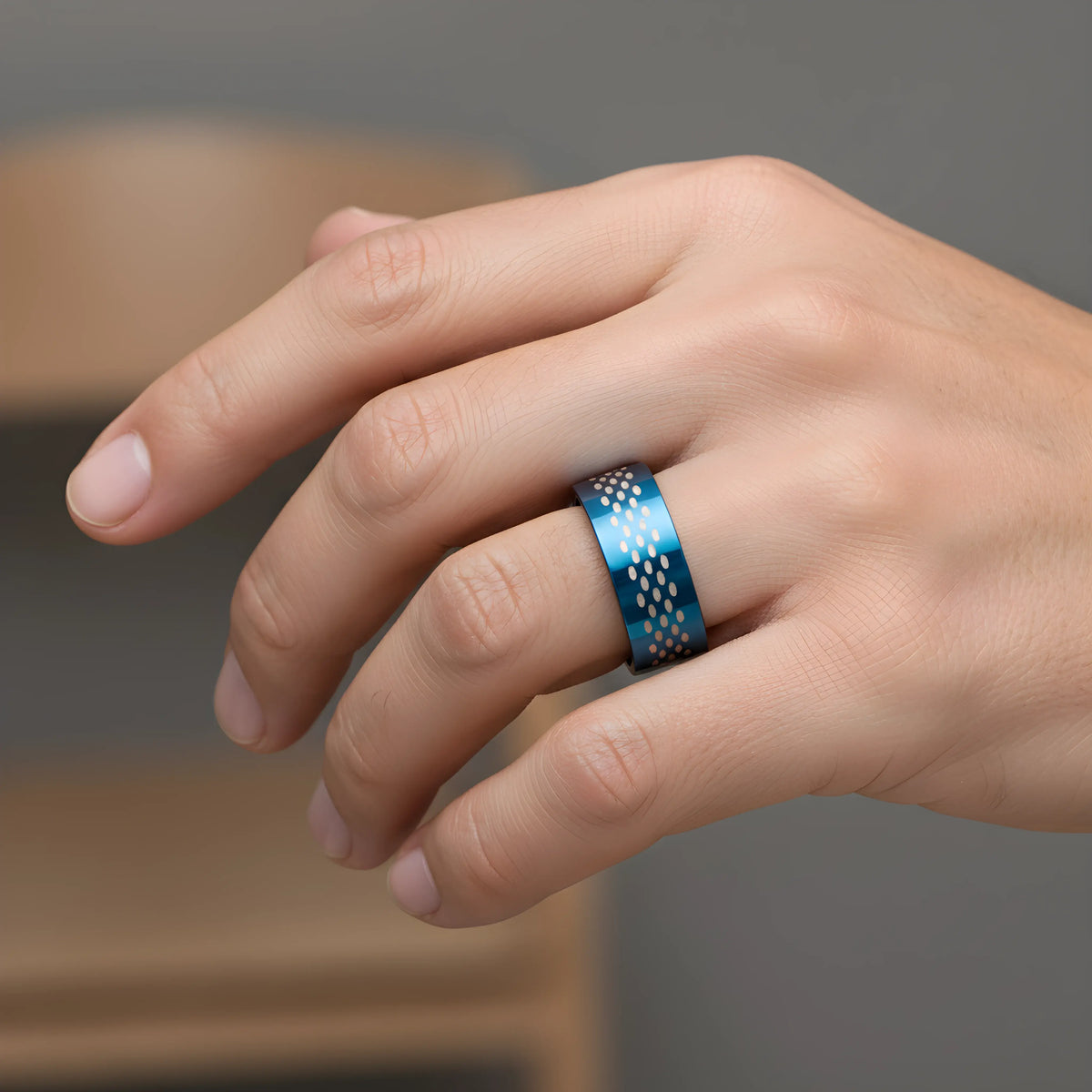 Blue Patterned Statement Ring 5.7cm